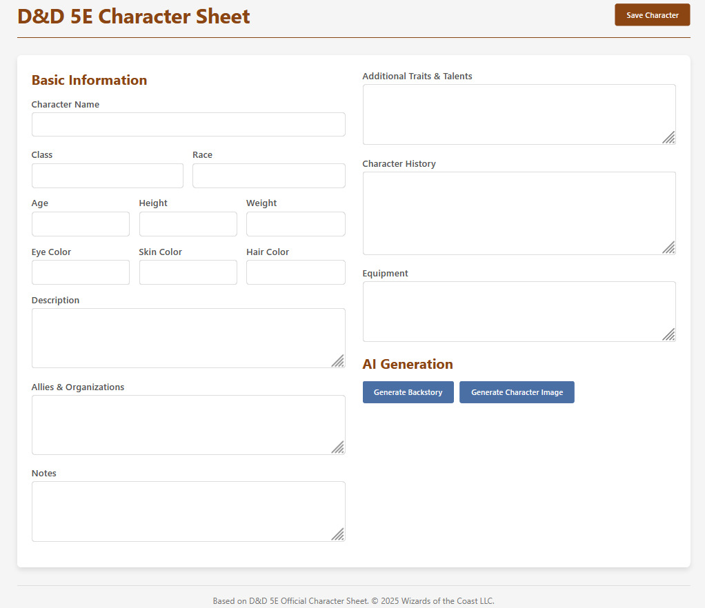 Ficha de personagem DnD 5e
